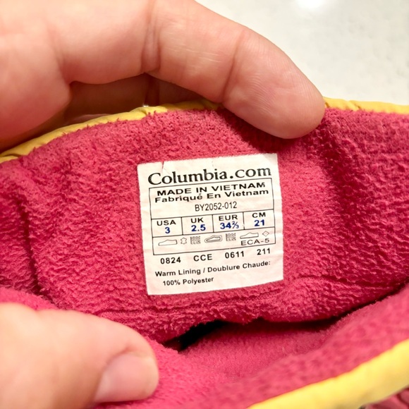 Columbia girls snow boots - size 3 - pink, yellow, black - used good condition - Picture 7 of 13